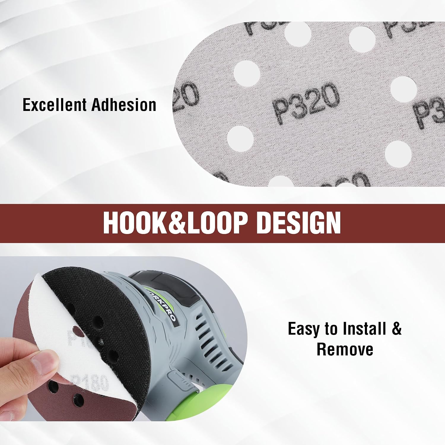 WORKPRO 150 Pack 5 Inch Sanding Discs Sandpaper, 8-Hole Hook and Loop