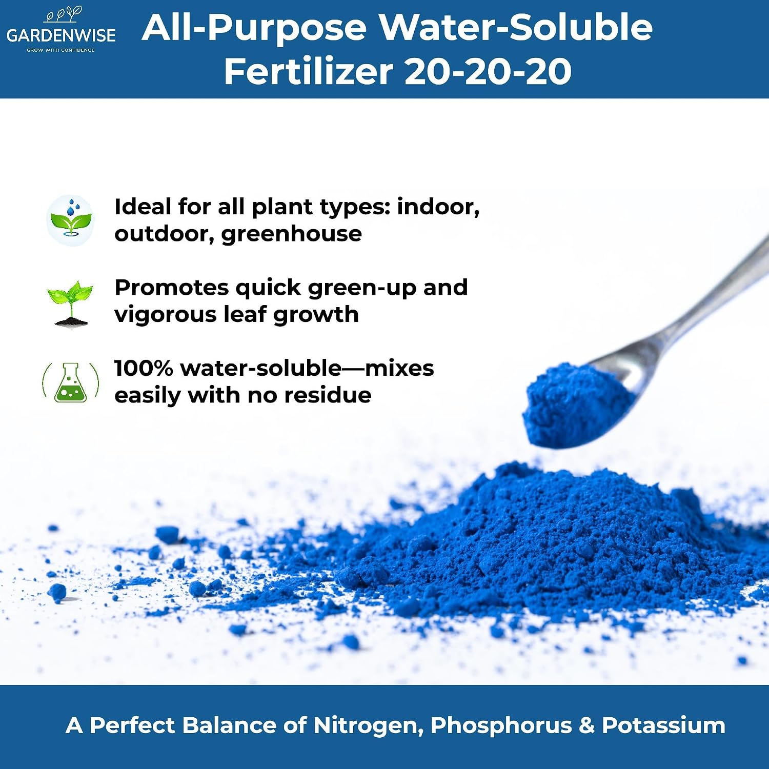 Gardenwise 20-20-20 Water-Soluble Fertilizer – Powder for Liquid Plant Food for Indoor & Outdoor Plants, Orchids, Vegetables, Lawns, Flowers – 20 20 20 Fertilizer (8 oz)