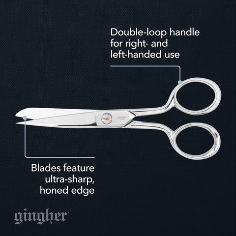 Gingher 5" Straight Fabric Scissors for Cutting Curves & Buttonholes