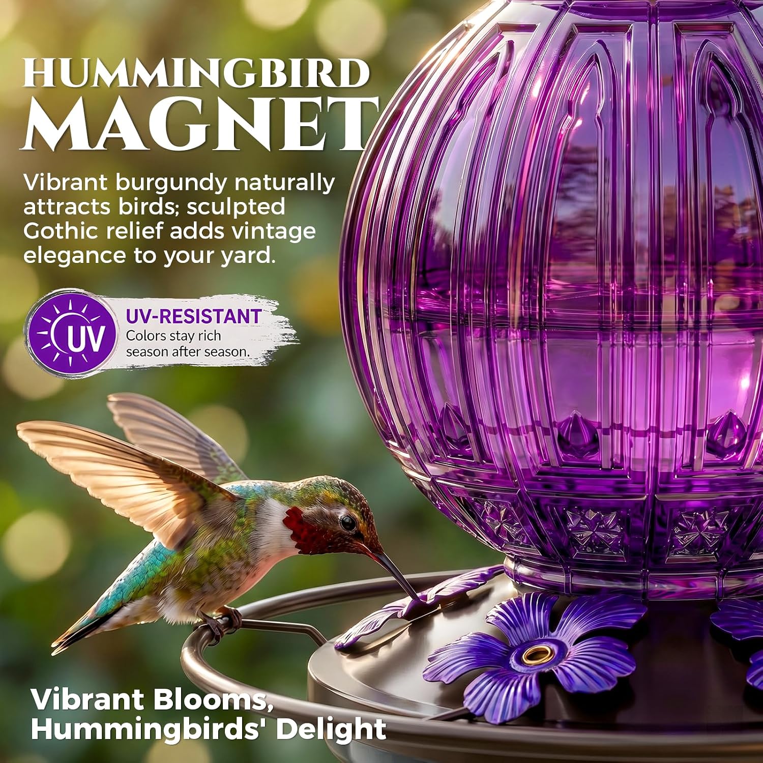 Glass Hummingbird Feeder for Outdoors Hanging, 26 fl oz Bird Nectar Feeder
