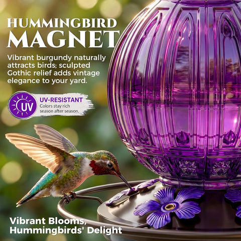 Glass Hummingbird Feeder for Outdoors Hanging, 26 fl oz Bird Nectar Feeder