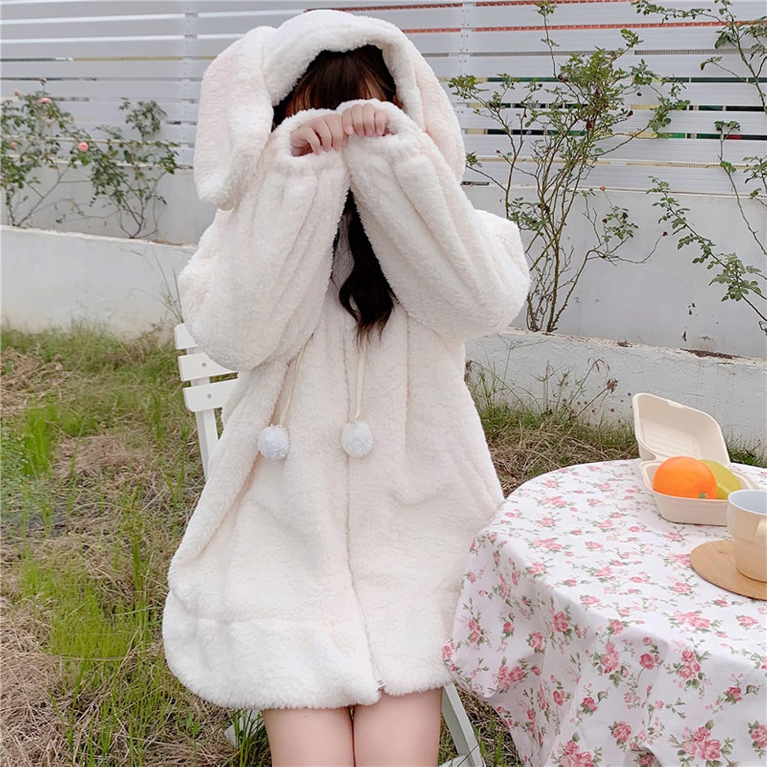 Women Cute Bunny Hoodie Long Sleeve Fuzzy Fluffy Rabbit Sweatshirt