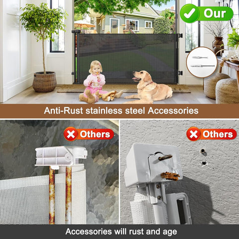 Weatherproof Outdoor Retractable Gate for Dogs, 55" Wide Outdoor Baby Gate