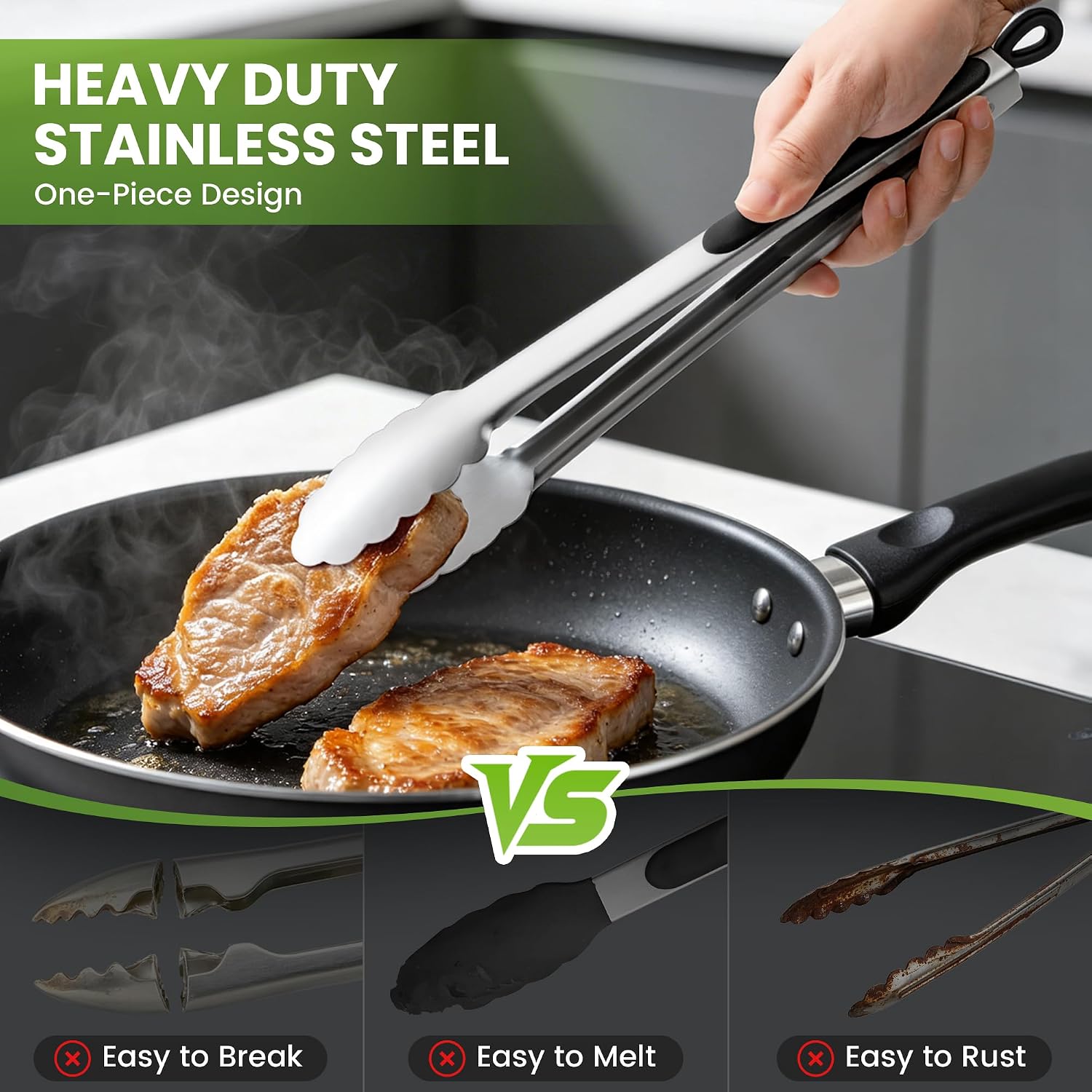 Grill Tongs, 17 Inch Extra Long Stainless Steel BBQ Tongs (17", 2PCS)
