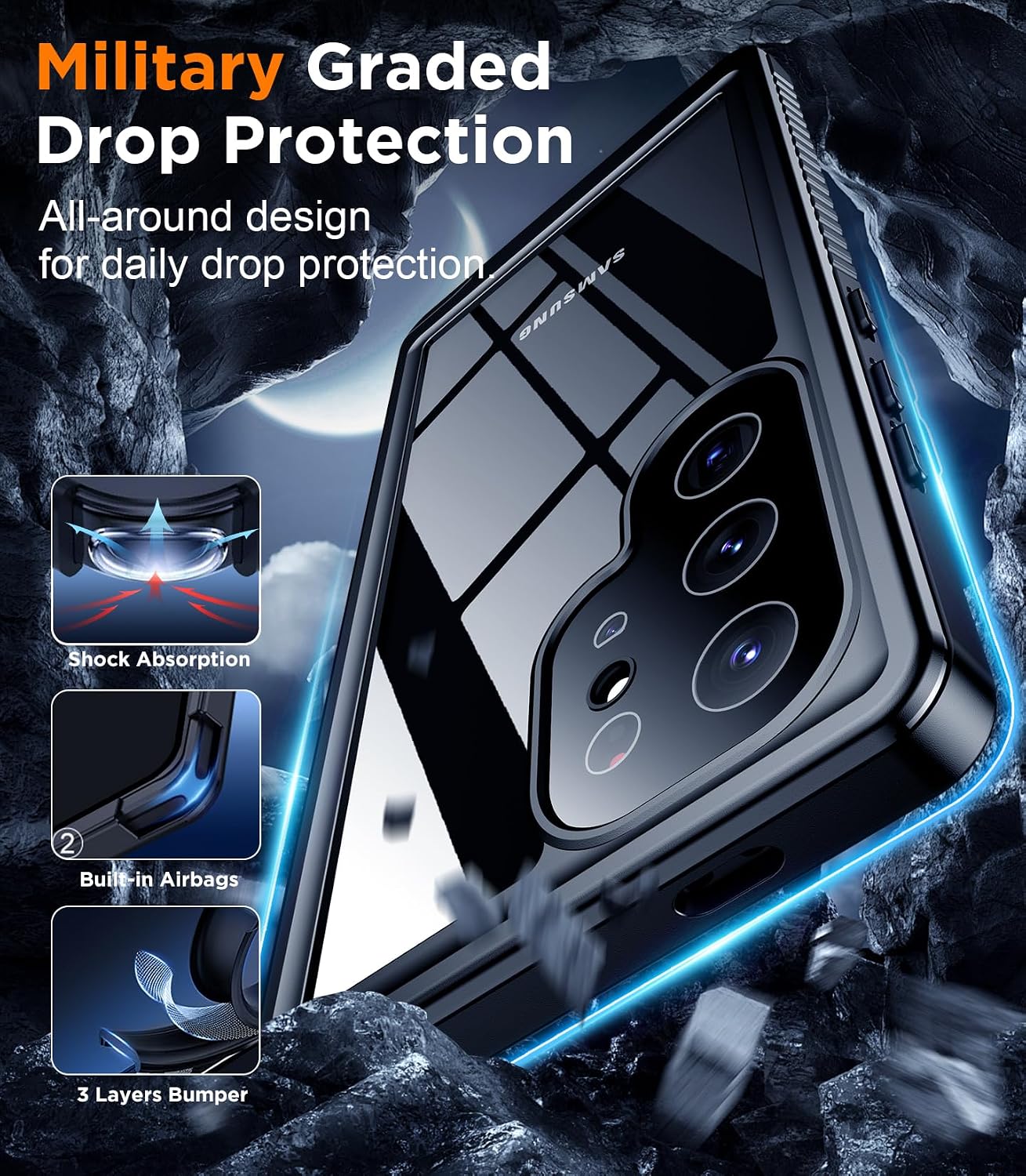 Designed for Samsung Galaxy S24 Ultra Case,Waterproof Built-in Lens & Screen Protector [Full Body Shockproof][Military Drop Proof][IP68 Underwater] Phone Case for S24 Ultra 5G-Black (2024)