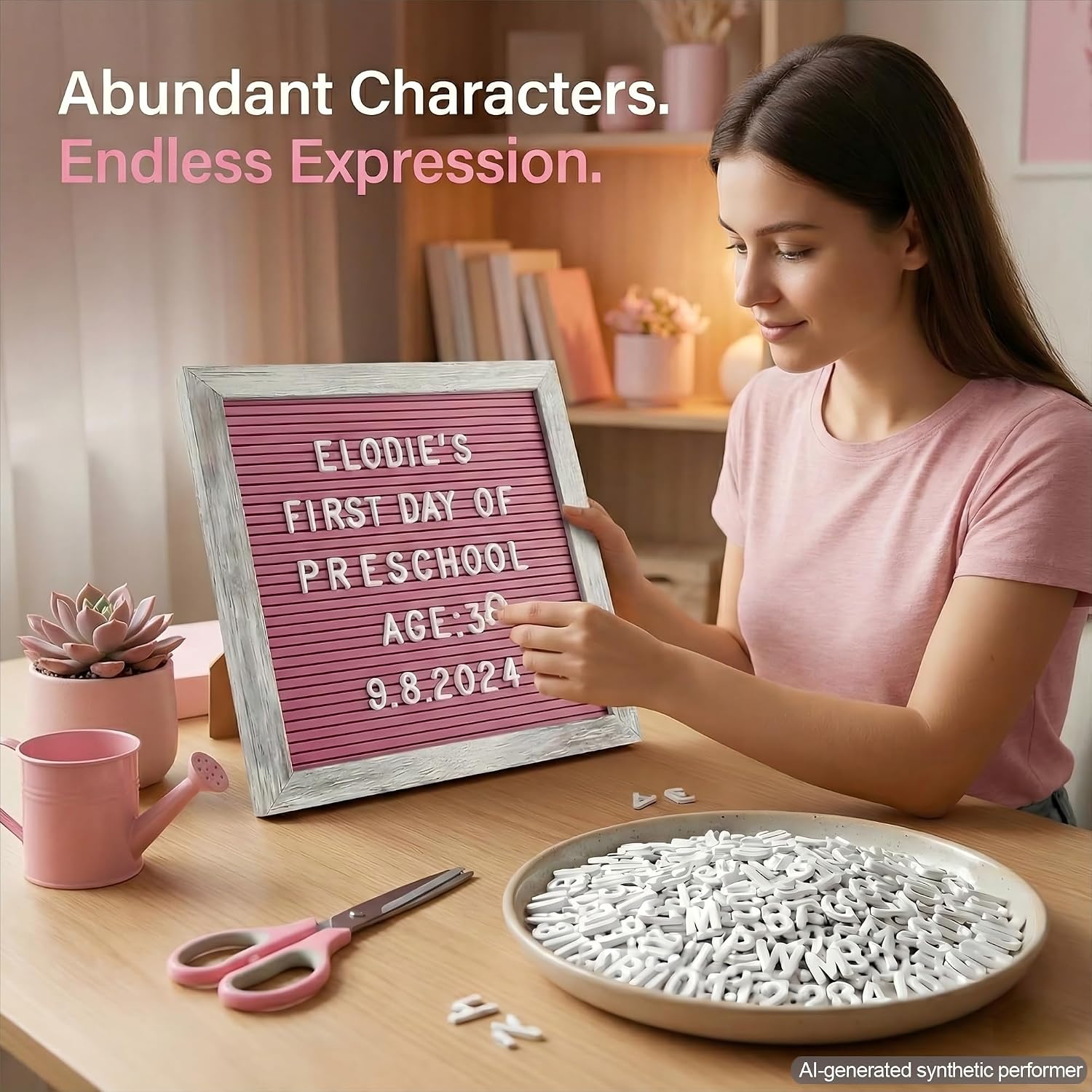 Rustic Hot Pink Felt Letter Board 10x10 Inch, 336 Changeable Letters