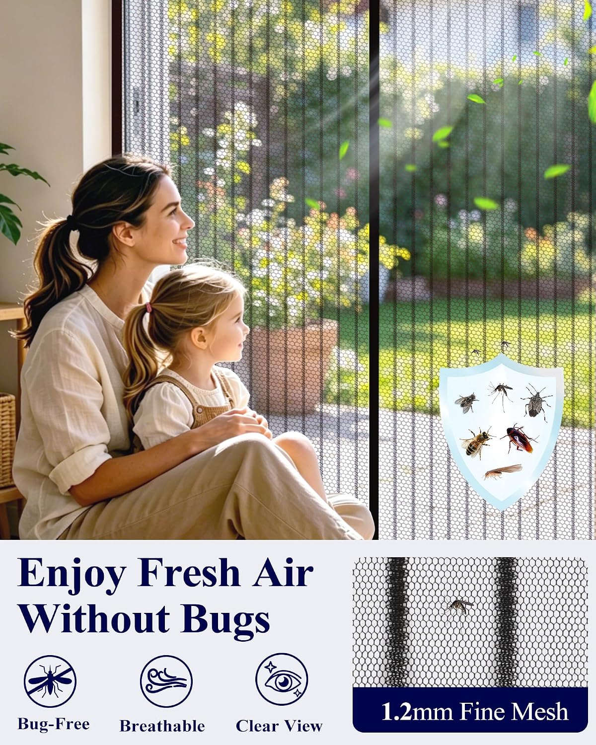 Kitsure Magnetic Screen Door Mesh, 38 x 82 in, Hands-Free Closure