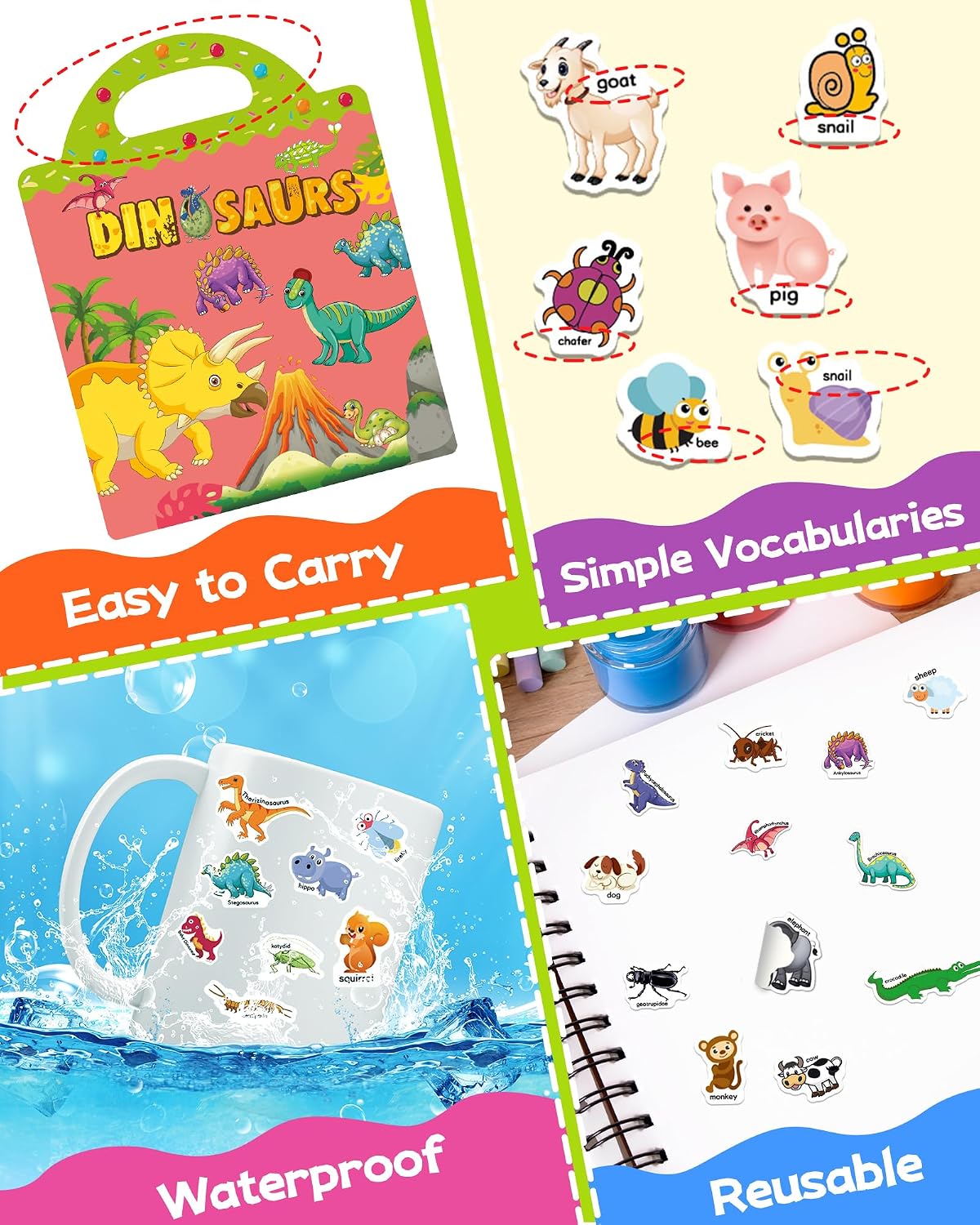 Benresive Reusable Sticker Book for Toddlers, Stickers for Kids, Travel Toy