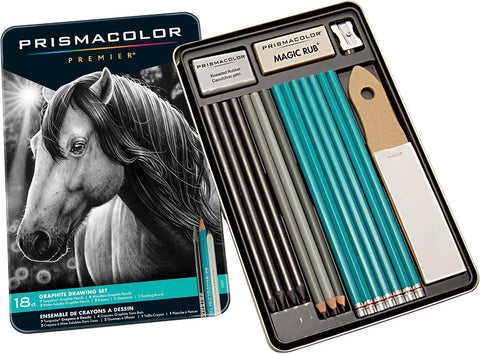 Prismacolor Premier Graphite Drawing Pencils With Erasers & Sharpeners, Adult Coloring, 18-Piece Set
