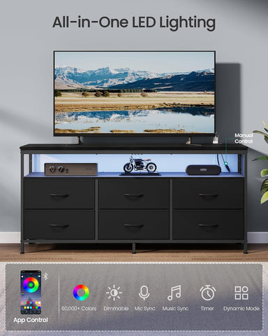 SONGMICS Dresser for Bedroom, Wide Dresser with 6 Drawers & Open Shelf