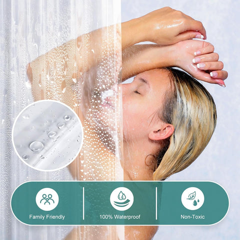AmazerBath Heavy Duty Shower Curtain Liner 12 Gauge, 72 x 78 Inches Clear Shower Curtain Liner with 3 Clear Stones and 12 Grommet Holes, Weighted Plastic Shower Liner