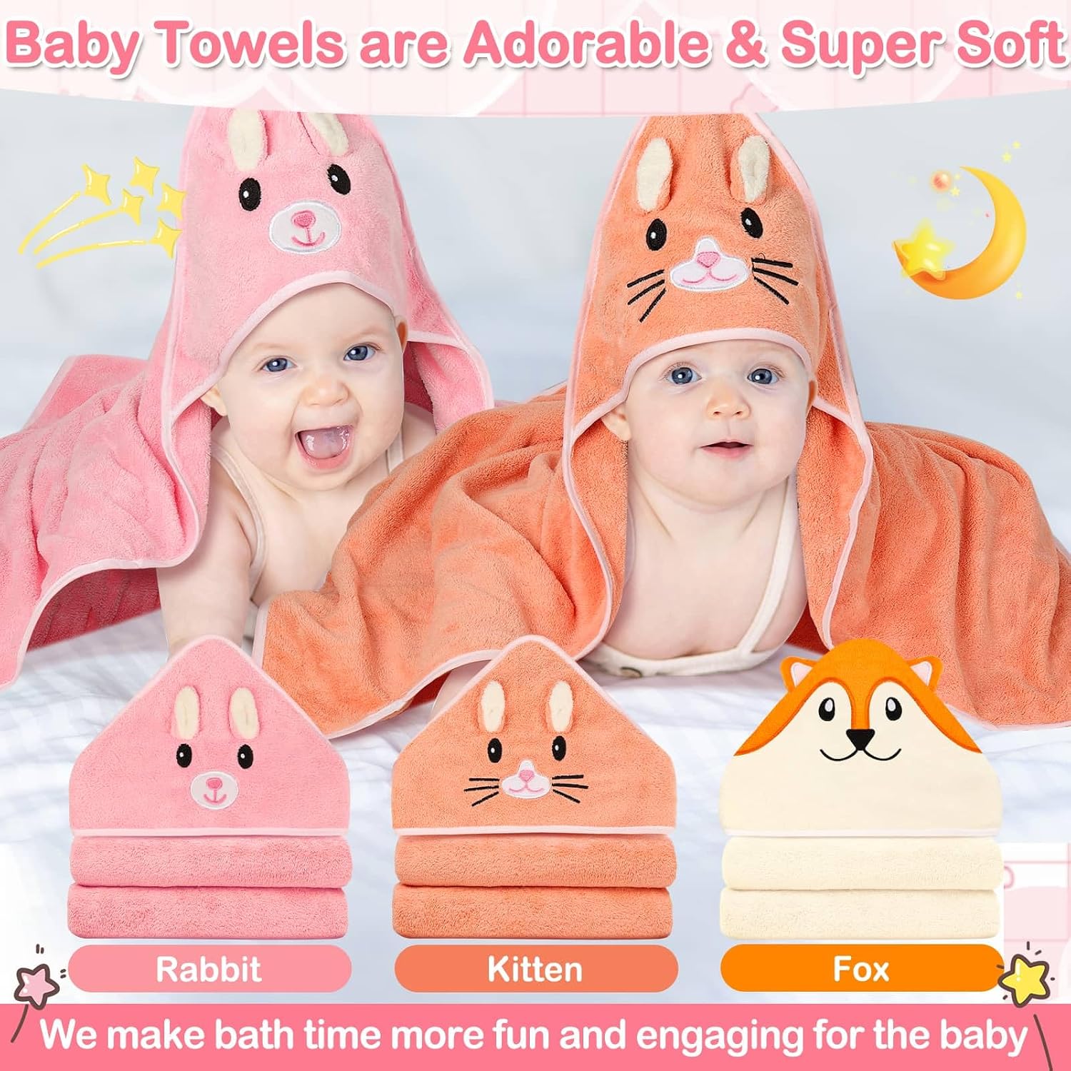 12 PCS Baby Towels Set, Baby Bath Towels for Newborn Baby Bath Essentials