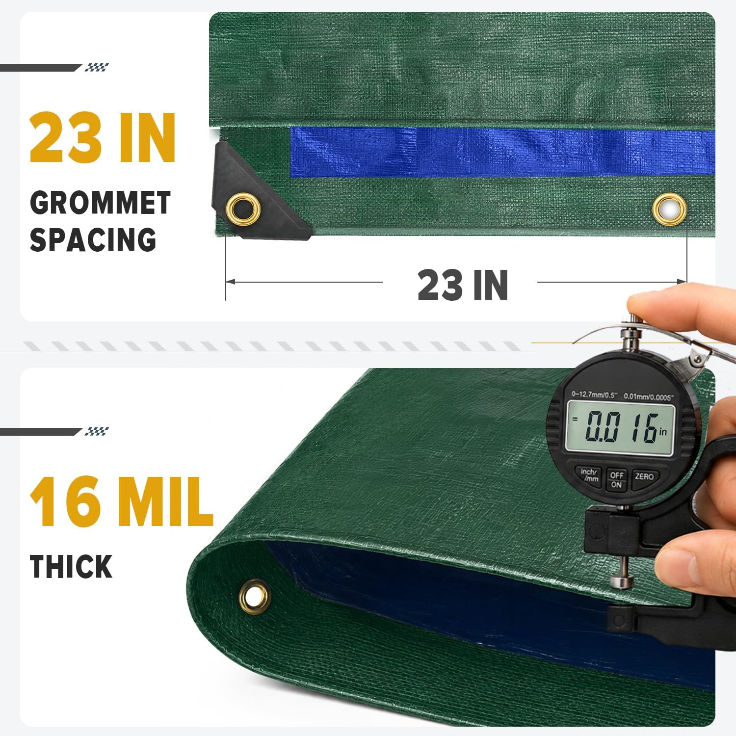 Kesfitt 16 Mil Heavy Duty Waterproof Tarp, 16x20 FT, Dark Green & Blue