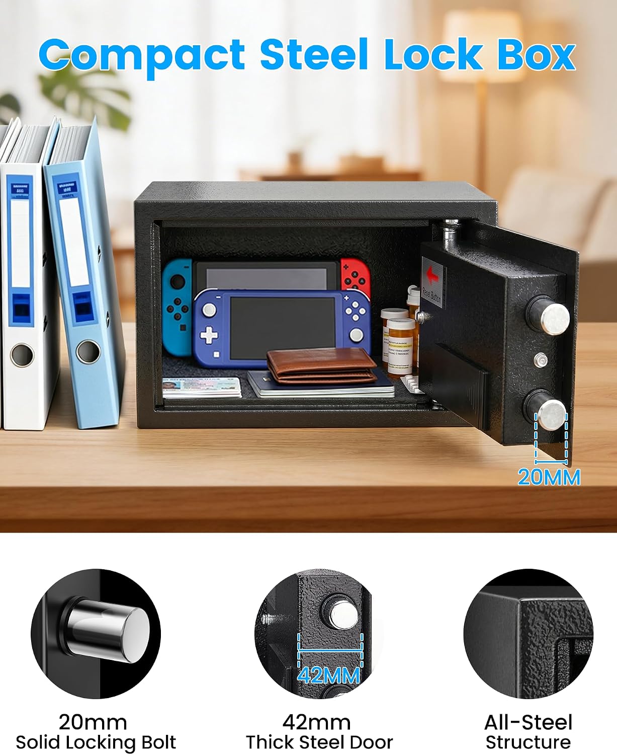 [UPGRADED] Small Safes for Home Dorm, 0.30 Cuft Mini Safe Box