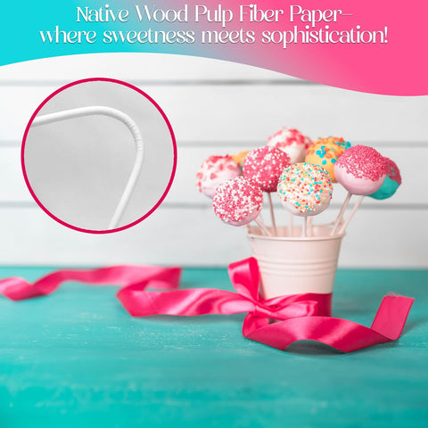 Premium 100 Pack 6 Inch White Paper Lollipop Sticks - Perfect for Cake Pop Sticks, Cookies, Chocolate Cake Toppers | Versatile Baking & Crafting Accessory