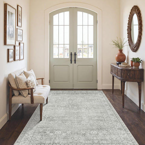BESBLEE 5X7 Grey Area Rug for Living Room, Washable Non Slip Rug