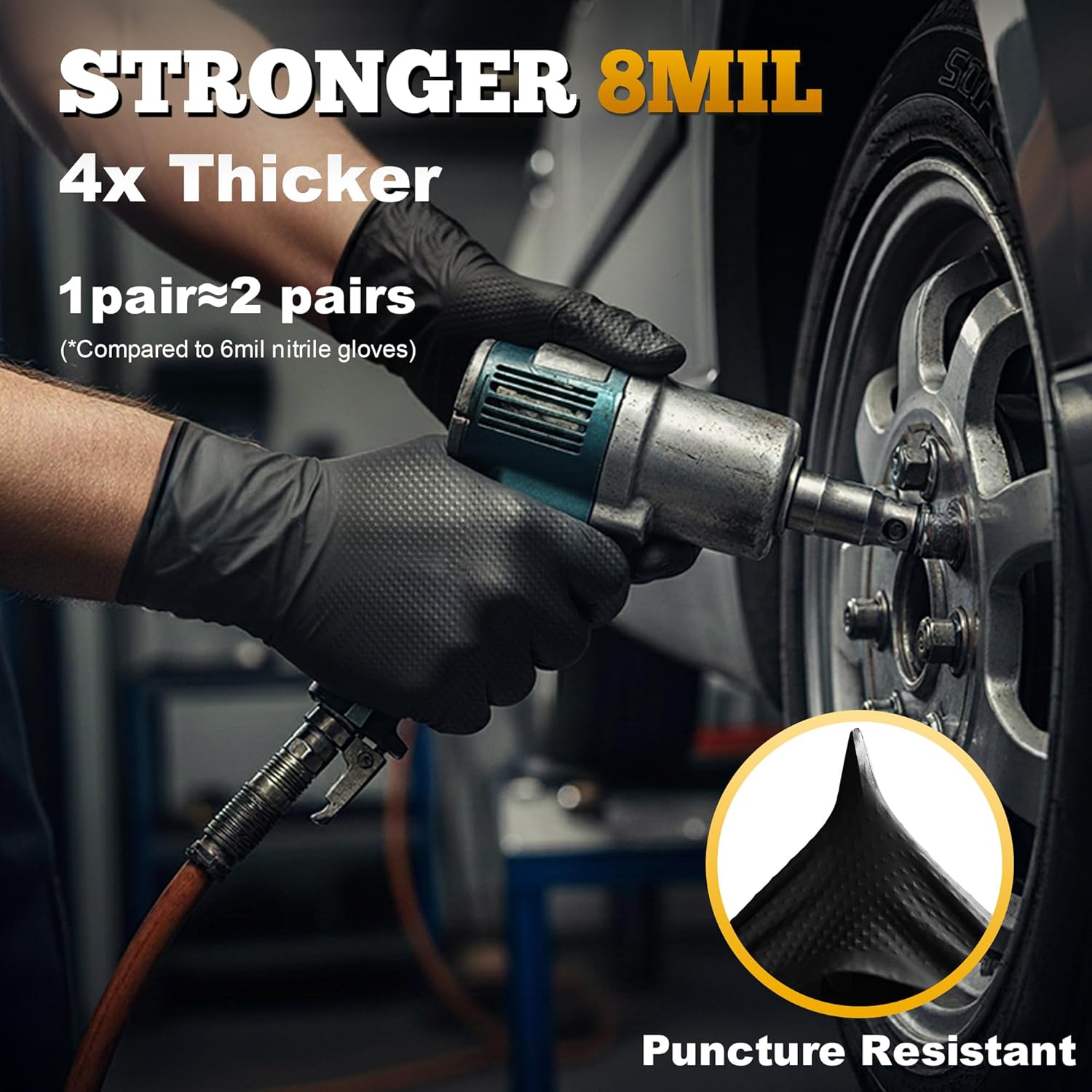 TitanFlex Heavy Duty Black Industrial Nitrile Gloves with Raised Diamond Texture, Latex Free 8mil