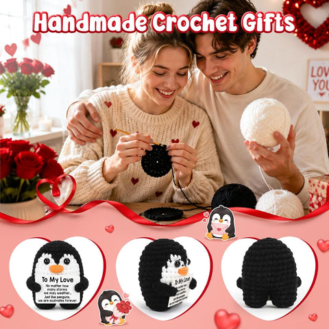 Gifts for Him Her Boyfriend Girlfriend, To My Love Handmade Crochet Mini Penguin Anniversary Birthday Gifts for Women Men, Romantic Valentines I Love You Gifts for Wife Husband Couples Christmas