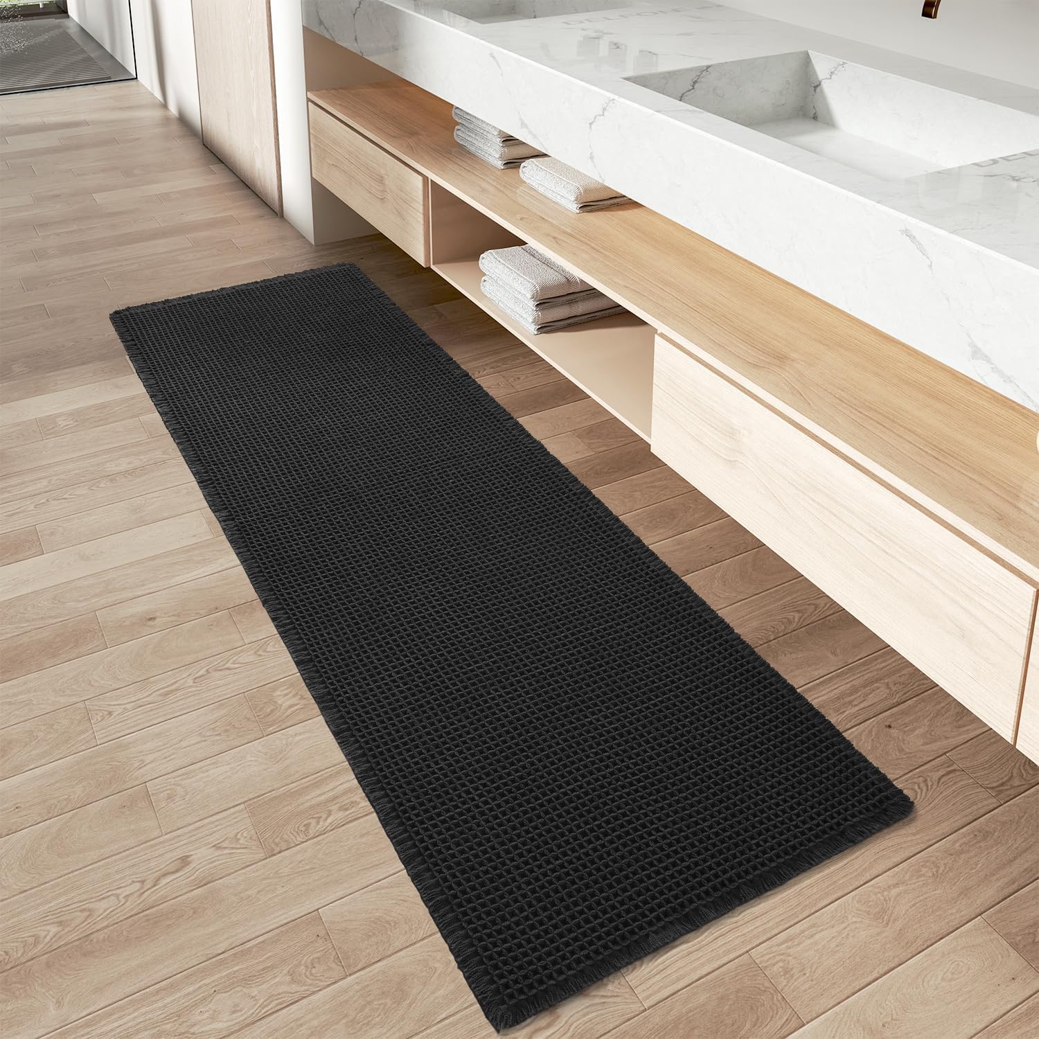 Upgraded Waffle Bath Mat Runner Absorbent Non Slip Bathroom Mat, 2' x 5'