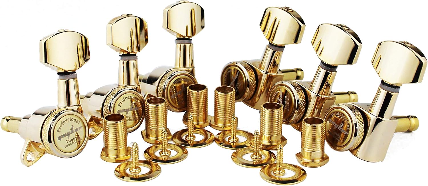 Guyker Guitar Locking Tuners (6 for Left) - 1:18 Lock String Tuning Key Pegs Machine Head Replacement for ST TL SG LP Style Electric, Folk or Acoustic Guitars - Gold+Black