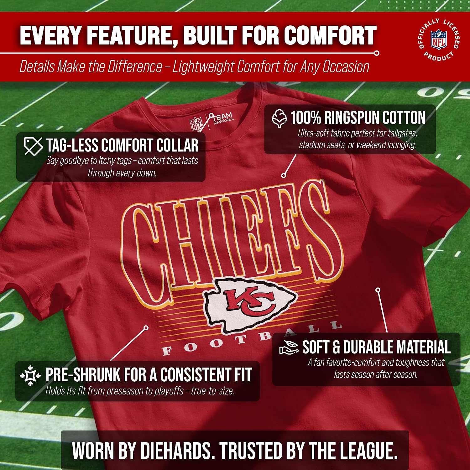 NFL Adult Overtime Blueprint Tagless Tee Unisex Football Short Sleeve