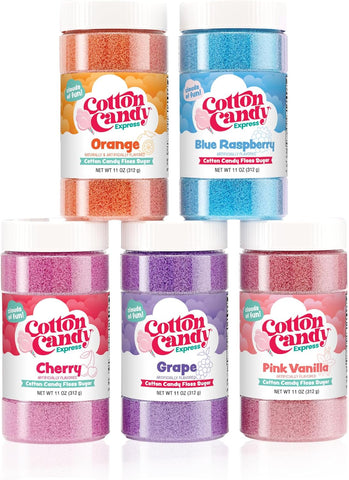 Cotton Candy Express BB1000-S Cotton Candy Machine, with 5-11oz. Jars of Cherry, Grape, Blue Raspberry, Orange, Pink Vanilla Floss Sugar & 50 Paper Cones Easy to Use and Clean