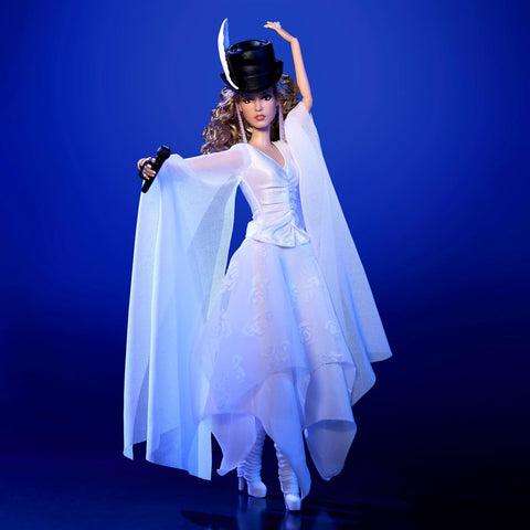 Barbie Signature Doll, Stevie Nicks Bella Donna Collectible Wearing Flowing White Dress with Hat & Mic Accessories, Includes Doll Stand