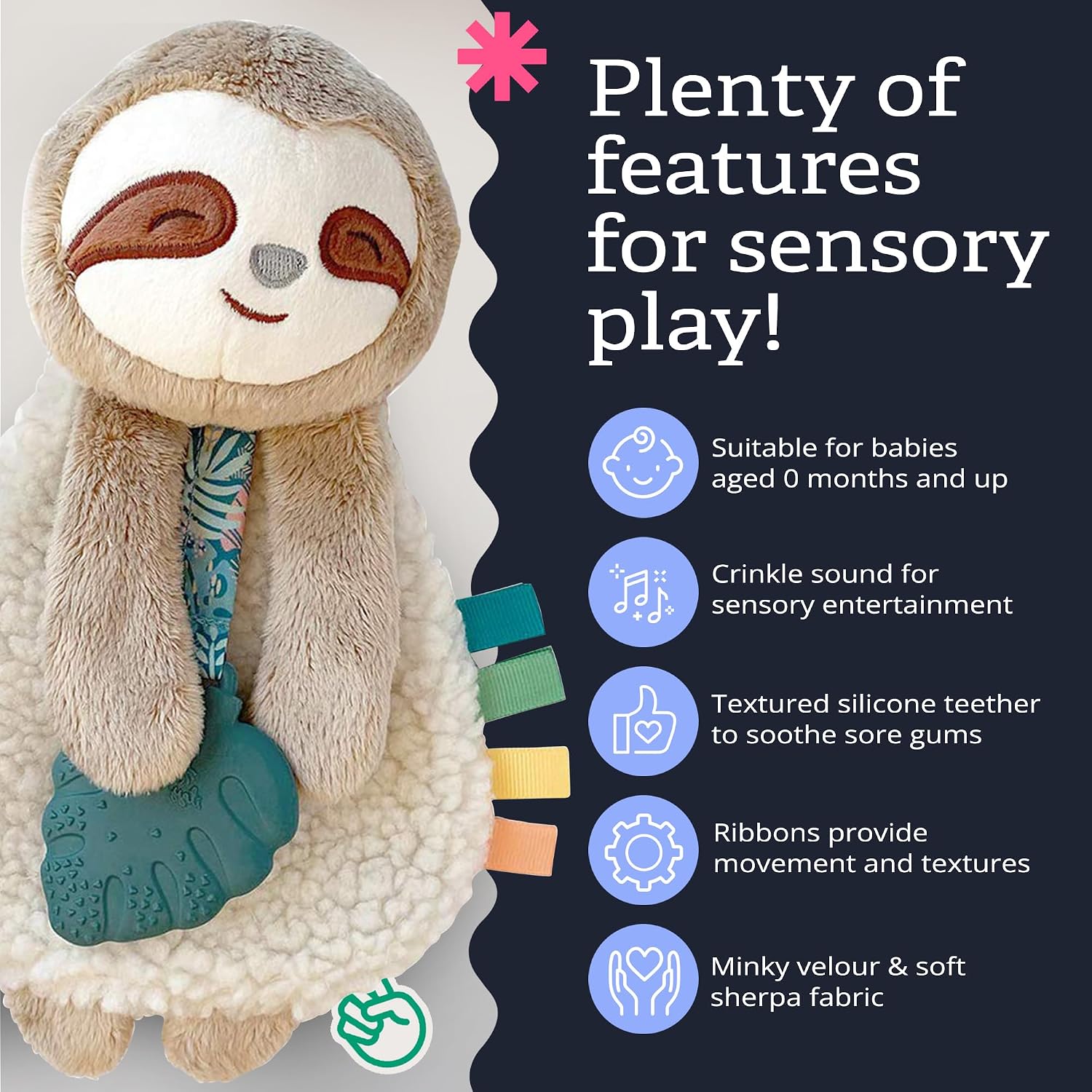 Itzy Ritzy Lovey Including Teether, Teething Relief, 0 Months & Up (Sloth)