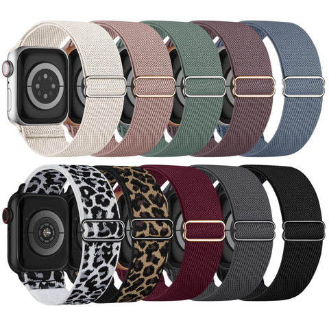 10 Pack Stretchy Bands Compatible with Apple Watch Band 40mm 38mm 41mm 42mm 44mm 45mm 46mm 49mm Women Men, Nylon Solo Loop Elastic Sport Straps for iWatch Series 10 9 8 7 6 5 4 3 SE Ultra