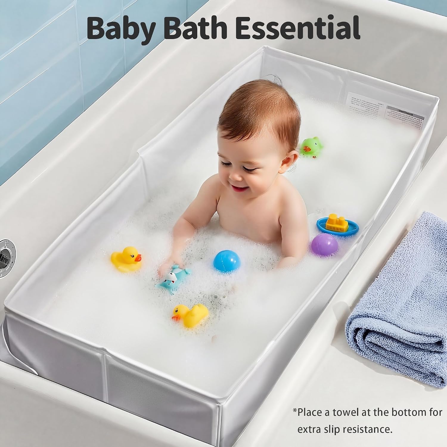 Baby Bathtub for 6M-3Y Toddler, Baby Shower Gifts & Registry Search for Boys Girls, Collapsible & Portable Bathtub for Beach Vacation Travel, Bath Essentials for Toddler, Newborn, Kids