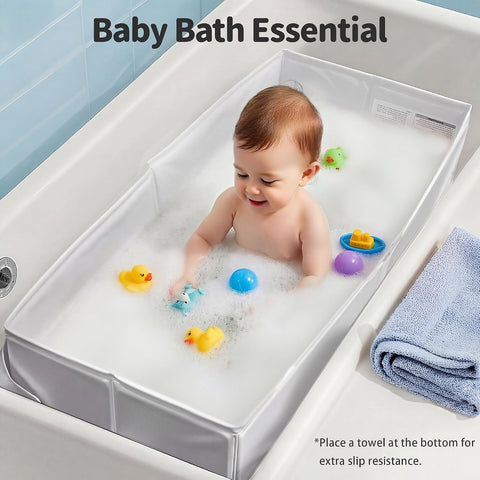 Baby Bathtub for 6M-3Y Toddler, Baby Shower Gifts & Registry Search for Boys Girls, Collapsible & Portable Bathtub for Beach Vacation Travel, Bath Essentials for Toddler, Newborn, Kids