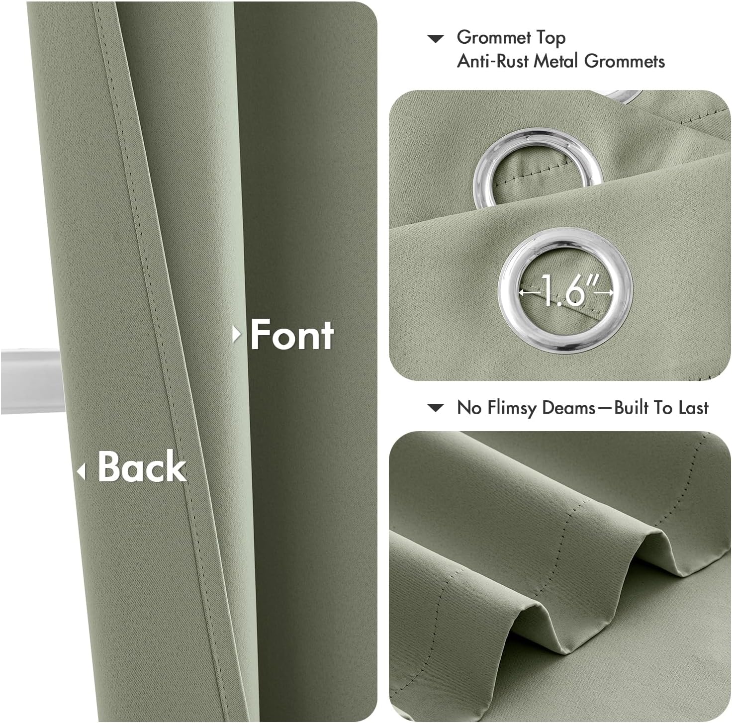 MIULEE Blackout Curtains for Bedroom 2 Panels 40 x 84 Inch Long Sage Green