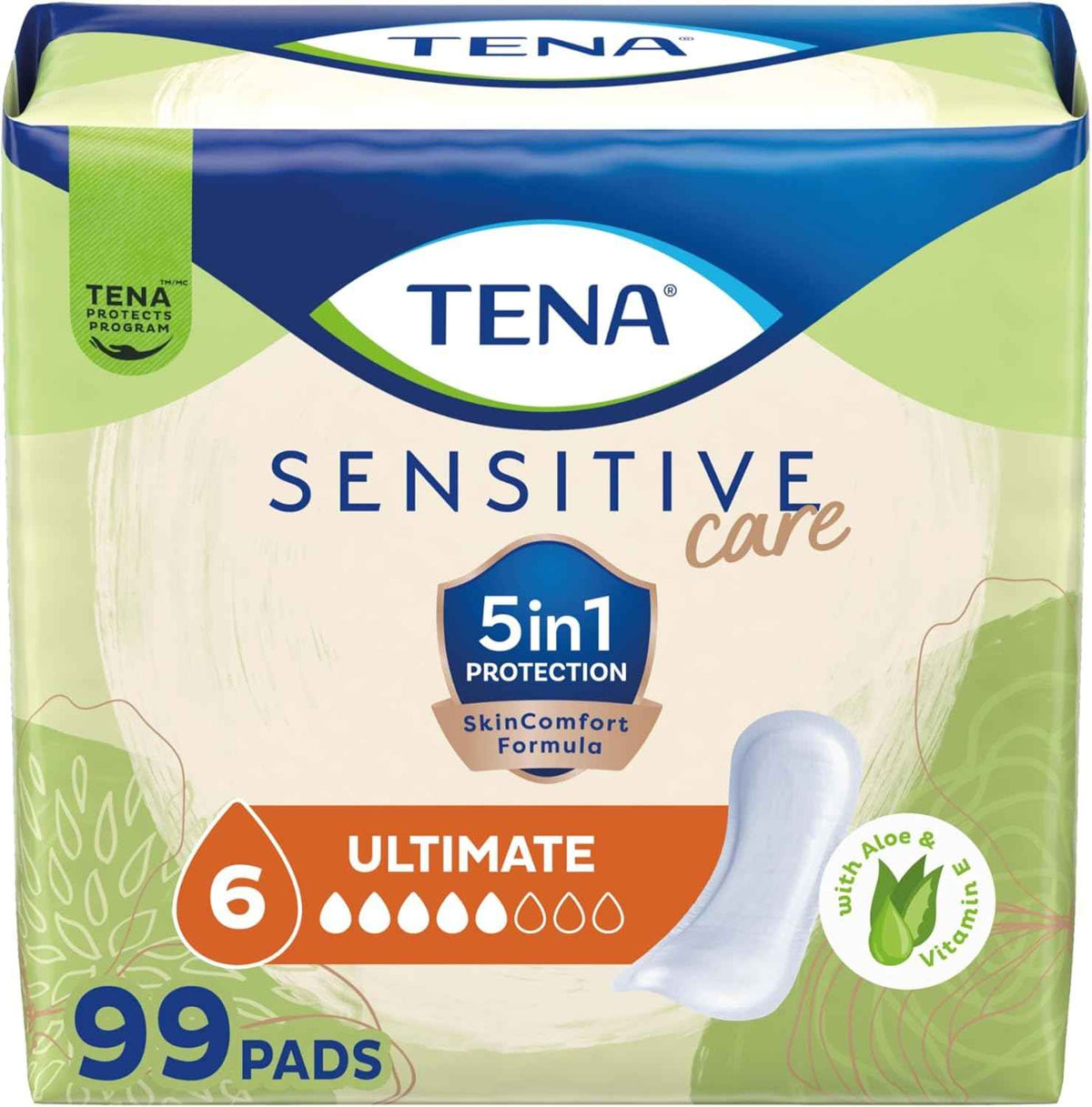 TENA Sensitive Care Ultimate Incontinence Pads for Women, Regular, 99 ct | Made for sensitive skin, these bladder control pads help keep your skin irritation and leak free for comfort and security