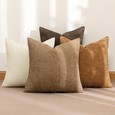 MIULEE Soft Decorative Chenille Fall Pillow Covers Brown 18x18 Pack of 4