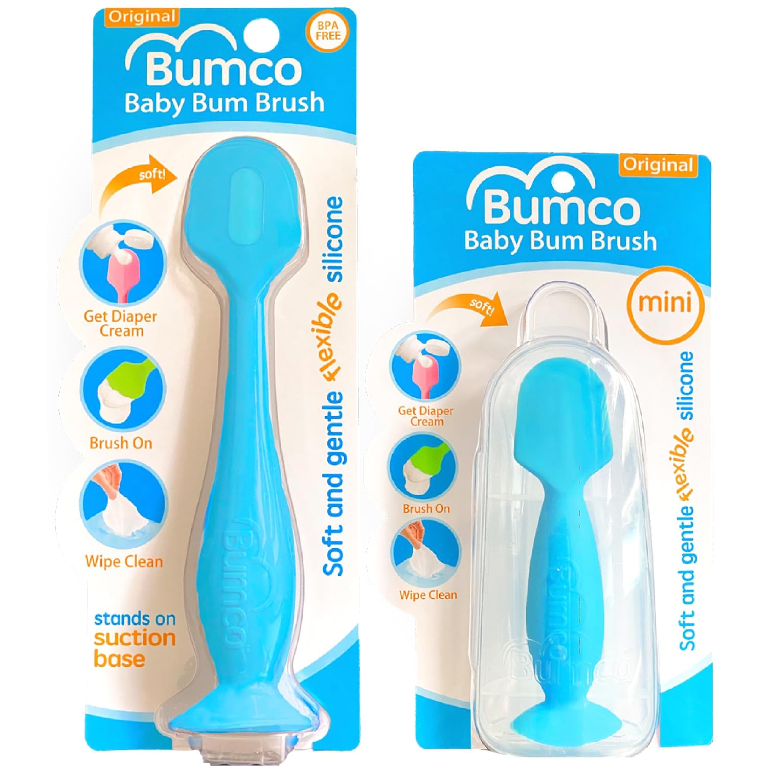 Bumco Baby Bum Brush + Travel Diaper Cream Spatula Set With Case (Blue)