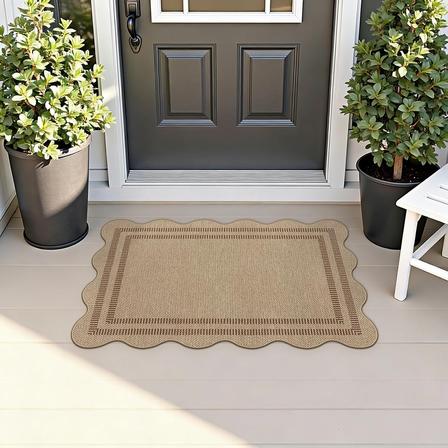 Easy Jute Outdoor Mats for Front Door, 2x3 Small Washable Kitchen Rugs, Farmhouse Brown Throw Rug Non Slip Indoor Outdoor Carpet for Entryway Porch Foyer