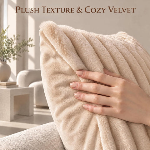 Set of 2 Decorative Throw Pillow Covers 26x26, Fall Faux Fur Apricot