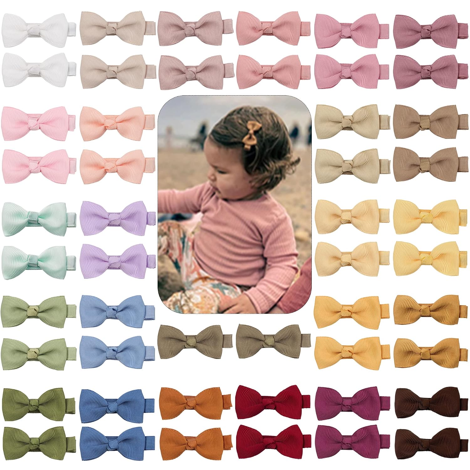 CÉLLOT Baby Hair Clips 50PCS Baby Girls Fully Lined 2" Baby Bows Hair Pins