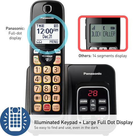 Panasonic Cordless Phone with Answering Machine, Advanced Call Block, Bilingual Caller ID and High-Contrast Display, Expandable System with 2 Handset Cordless Telephones - KX-TGD832M (Metallic Black)