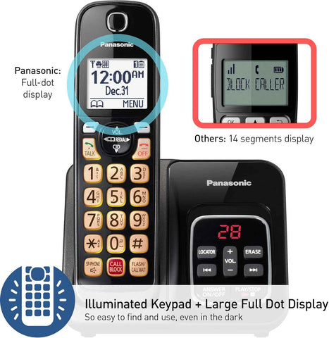Panasonic Cordless Phone with Answering Machine, Advanced Call Block, Bilingual Caller ID and High-Contrast Display, Expandable System with 1 Handset Cordless Telephone - KX-TGD830M (Metallic Black)