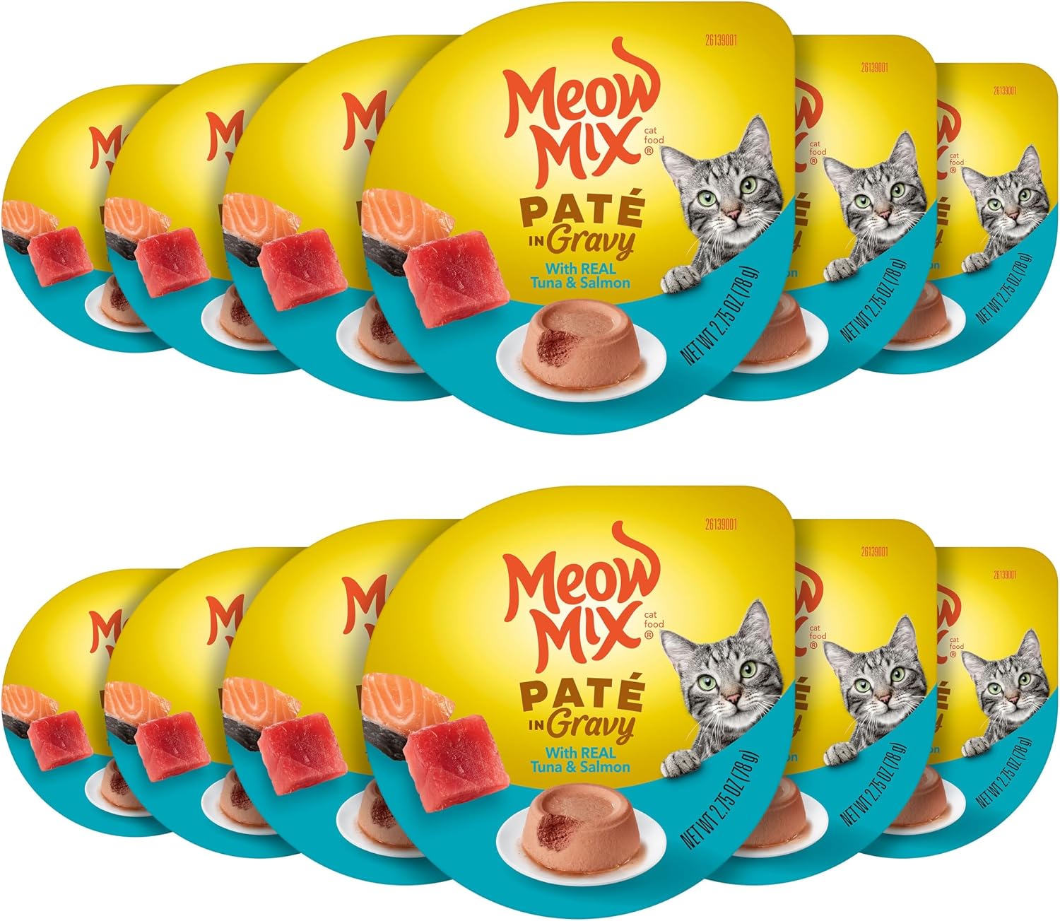 Meow Mix Paté in Gravy, Wet Cat Food with Real Tuna & Salmon, 12 Cups