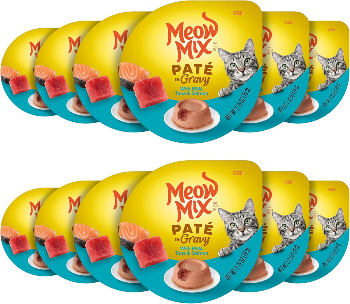 Meow Mix Paté in Gravy, Wet Cat Food with Real Tuna & Salmon, 12 Cups