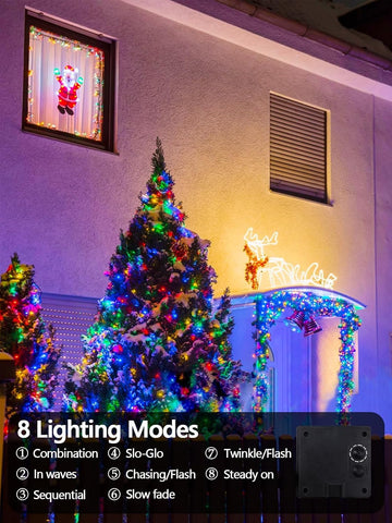 Solar Christmas Lights Outdoor 2 Pack 200 LED 66FT String Light Multicolor
