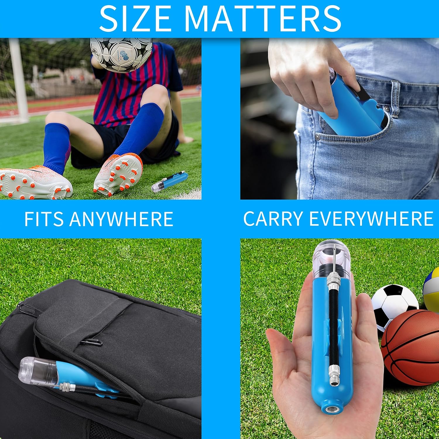 Sports Ball Pump Kit - Portable Air Pump Two-Way Dual Action Inflatable Perfect for Basketballs, Soccer Balls and More - Professional Hand Pump Kit with Needles and Flexible Hose