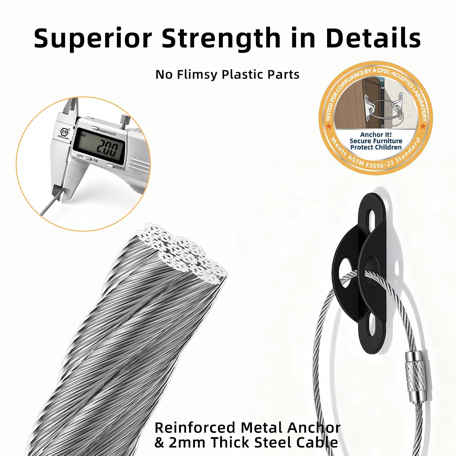 RORMGO Furniture Anchors 10-Pack, Anti Tip Furniture Anchors for Baby Proofing, Extra-Strong Metal Wall Anchor Straps with Steel Cable to Secure Dresser, Bookcase, Wardrobe & Cabinet, Black