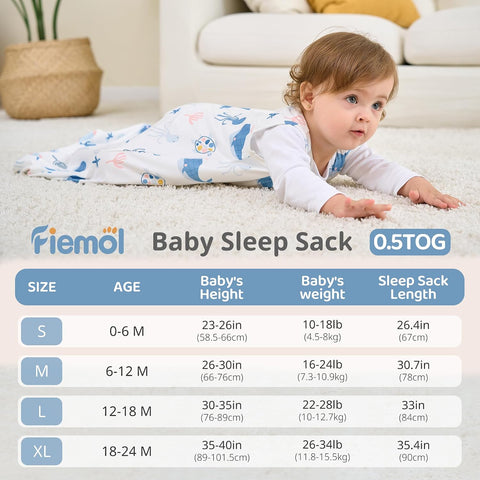 Baby Sleep Sack 0-6 Months 0.5 TOG, 2pk Baby Wearable Blankets