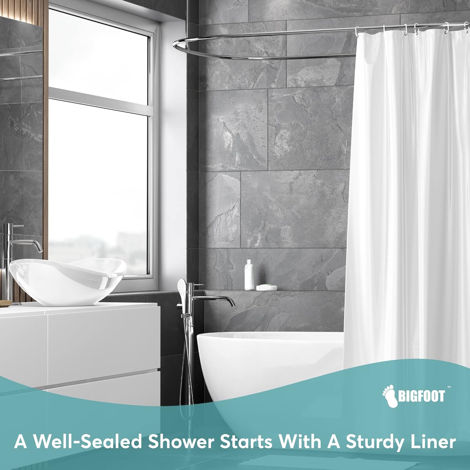 BigFoot Clear Shower Curtain - 72x72 Odorless Plastic with Magnets, Washable Long Bathroom Curtain - Premium PEVA Waterproof Bath Curtain, Rust-Proof Bathroom Essentials