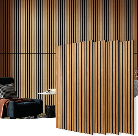 Art3d 4 Pack 47.2 x 23.6in. Wood Slat Acoustic Panels for Wall and Ceiling - 3D Fluted Sound Absorbing Panel with Wood Finish - Teak