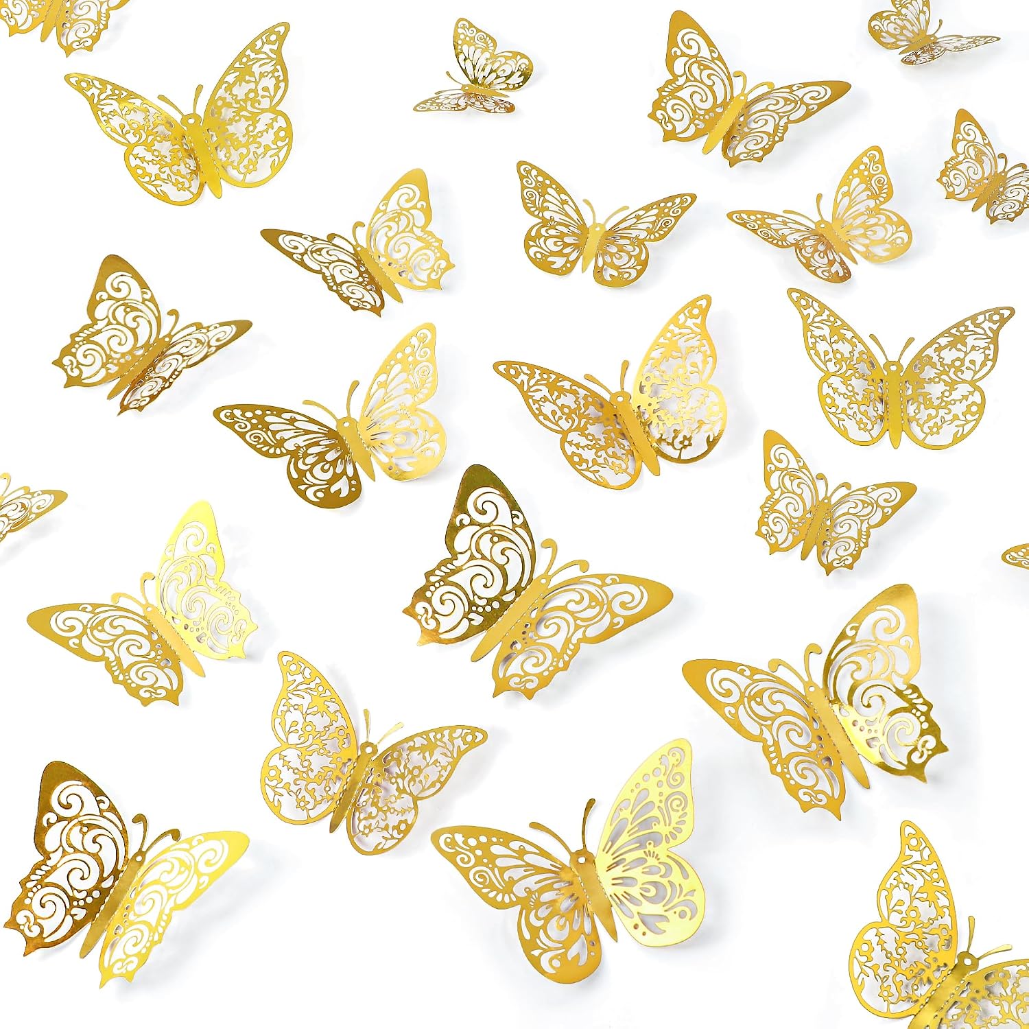 72 Pcs Gold Butterfly Decorations, Wall Decor, 3 Sizes 3 Styles