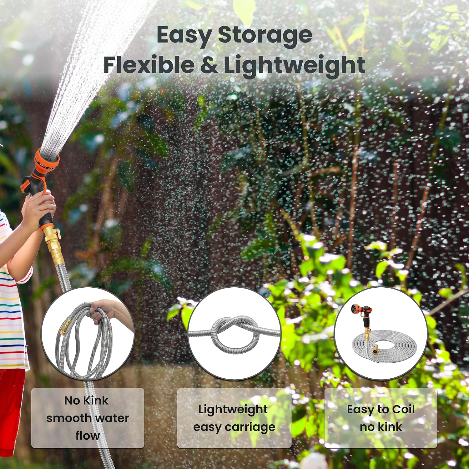 Giraffe Tools Garden Hose 25ft x 5/8", 304 Stainless Steel Metal Water Hose